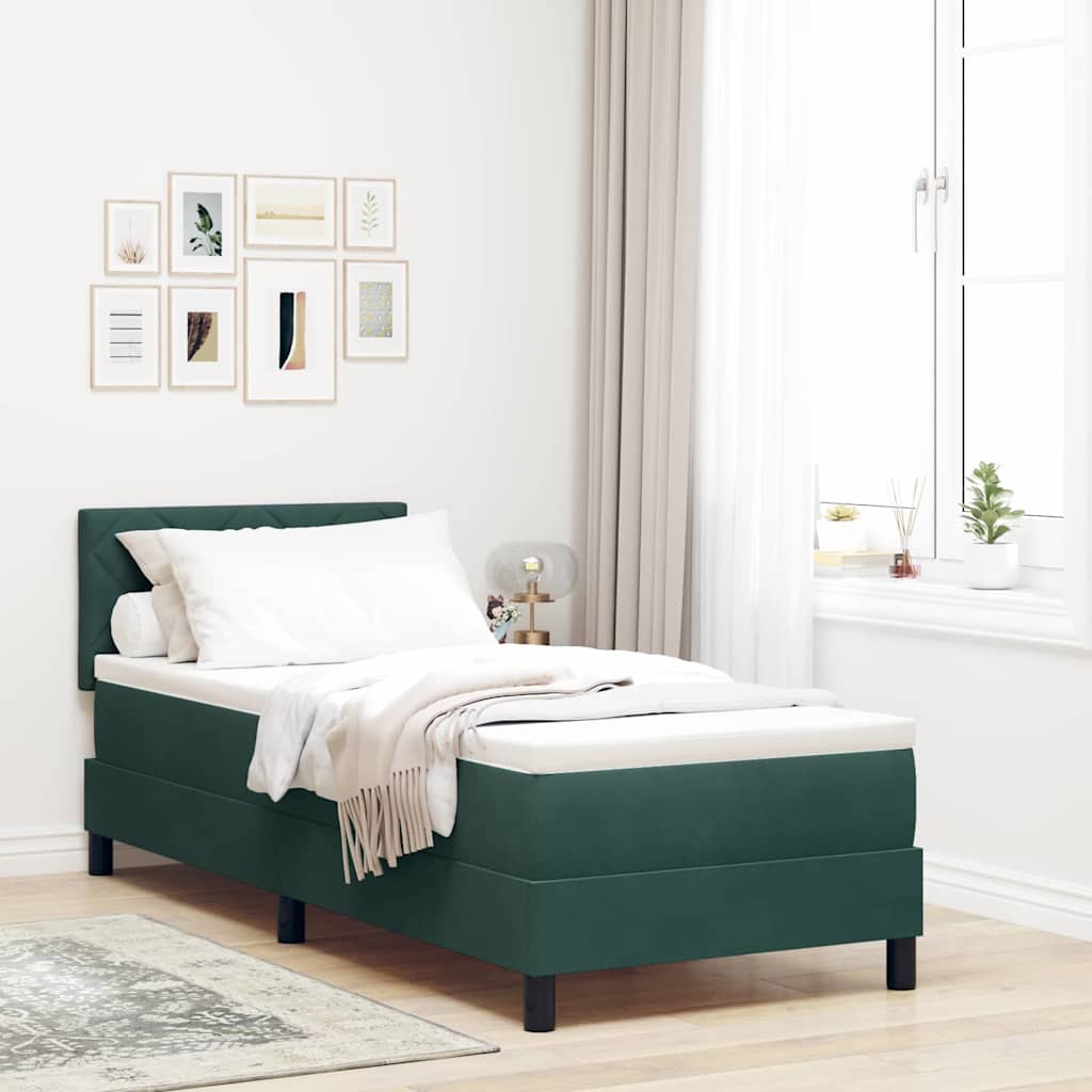 LED Box Spring Ágy fejtámlával Sötétzöld 80 x 200 cm Bársony