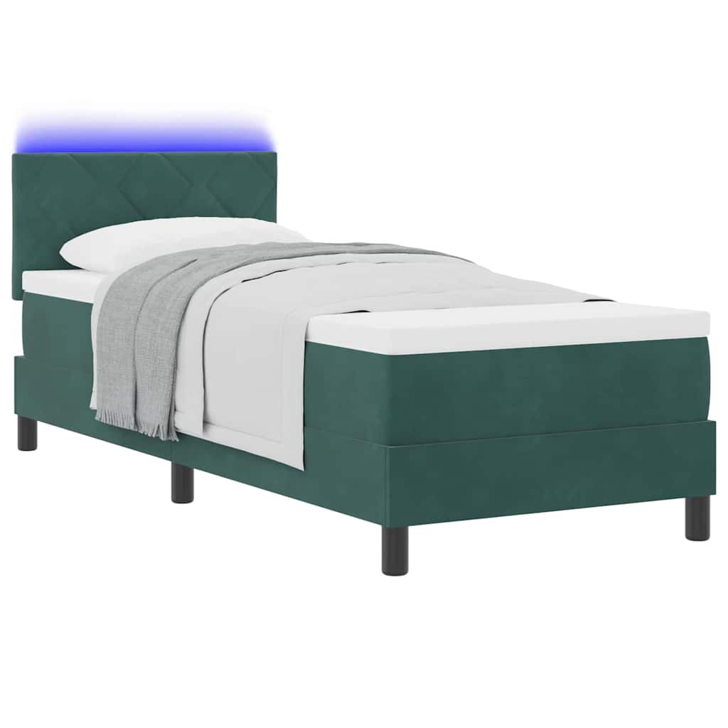LED Box Spring Ágy fejtámlával Sötétzöld 80 x 200 cm Bársony