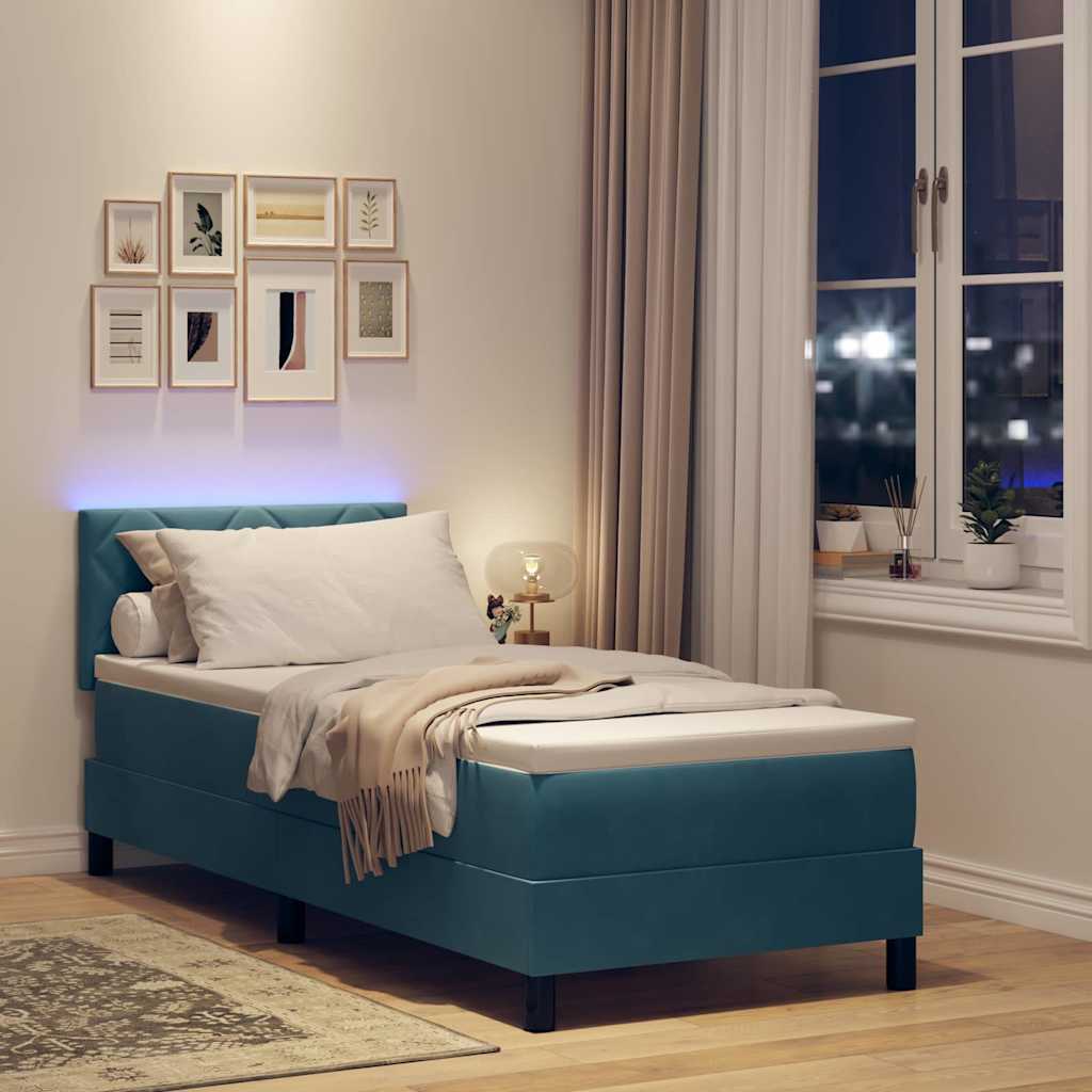 LED Box Spring Ágy fejtámlával Sötét kék 80 x 200 cm Bársony