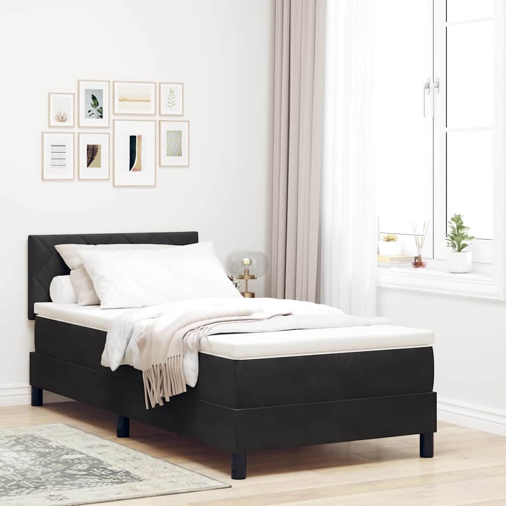 LED Box Spring Ágy LED szalagokkal Fekete 90 x 190 cm Bársony