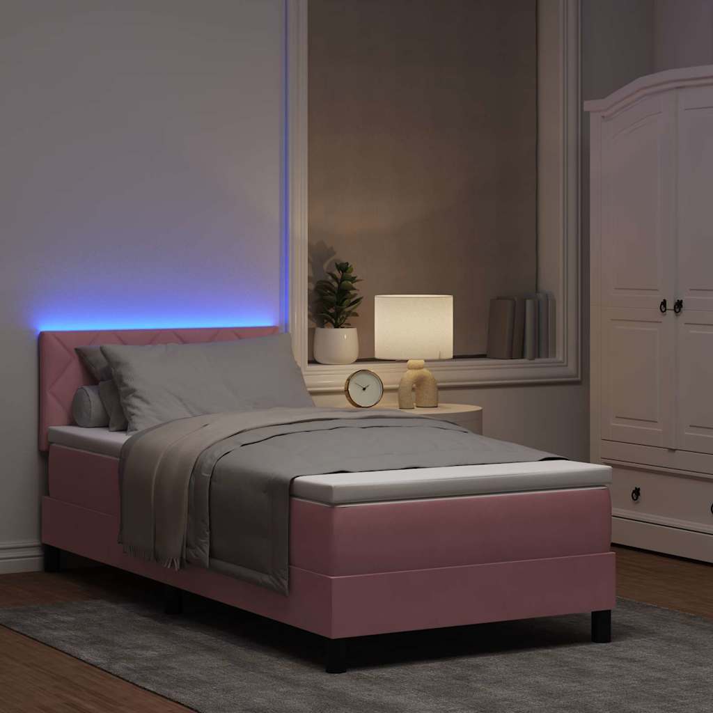 LED Box Spring Ágy fejtámlával Rózsaszín 90 x 200 cm Bársony