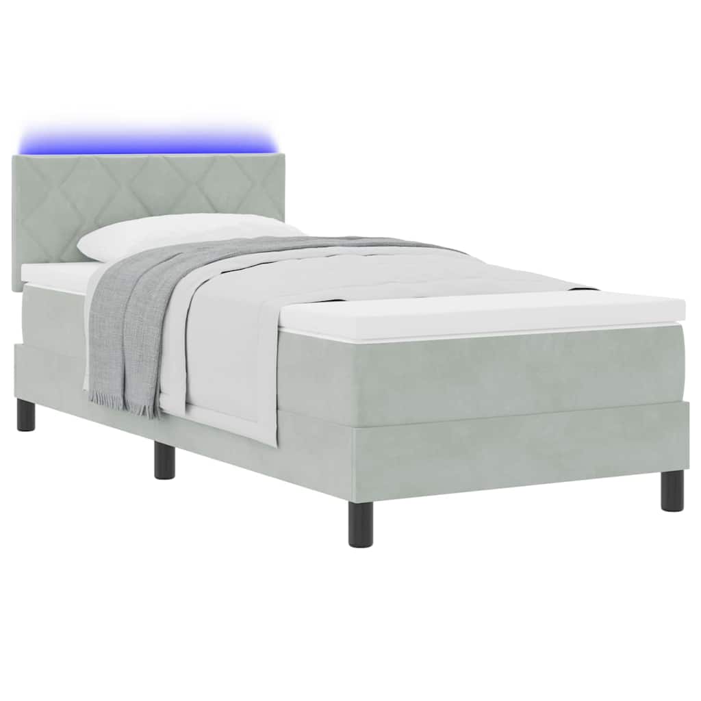 LED Box Spring Ágy Világosszürke 100 x 200 cm Bársony