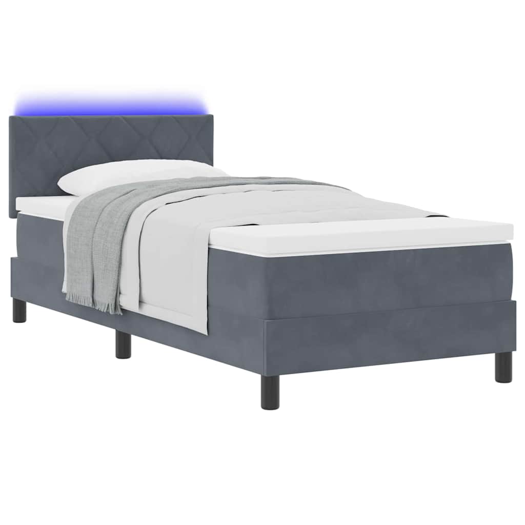 LED Box Spring Ágy matracmal Sötétszürke 100 x 200 cm Bársony