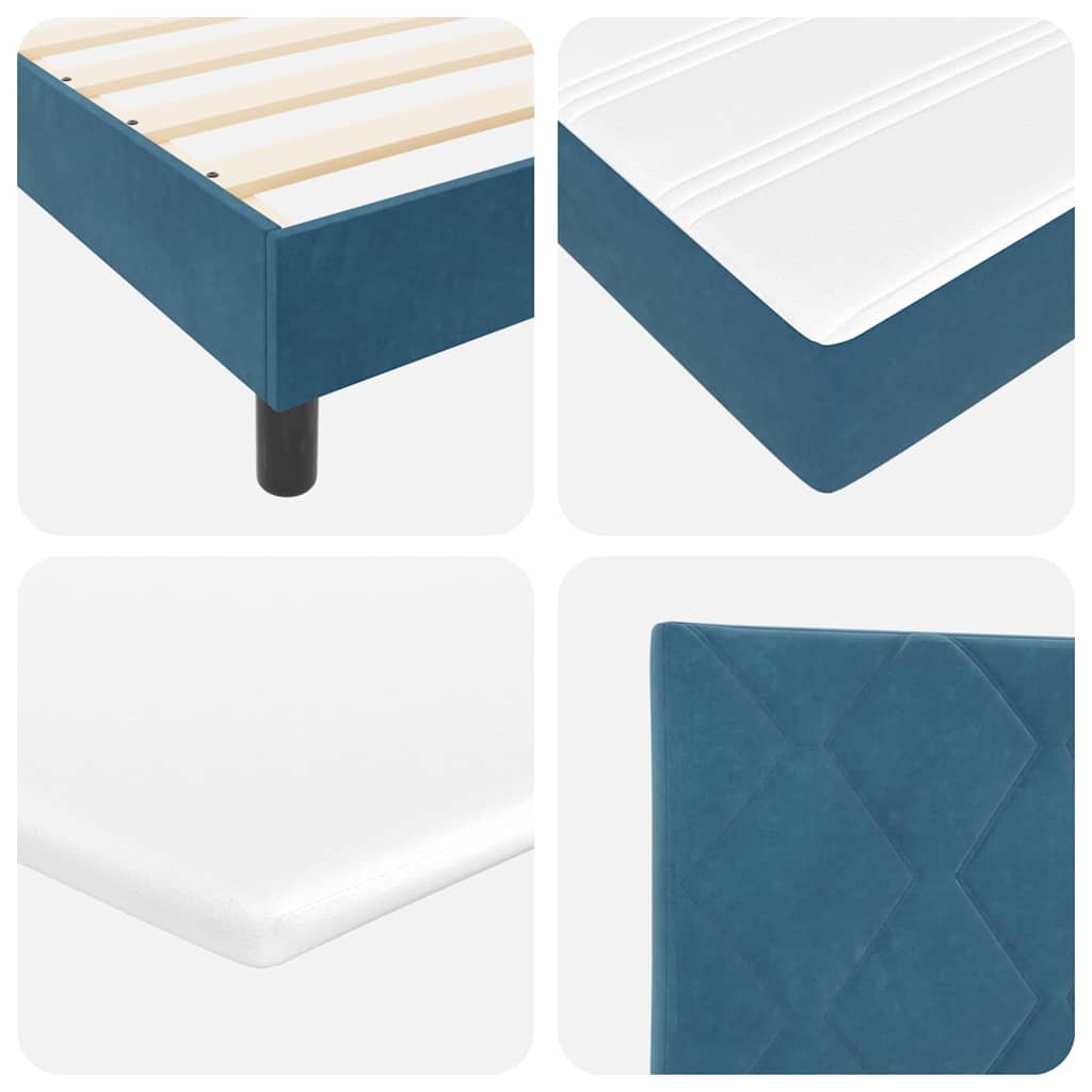 LED Box Spring Ágy fejtámlával Sötét kék 100 x 200 cm Bársony
