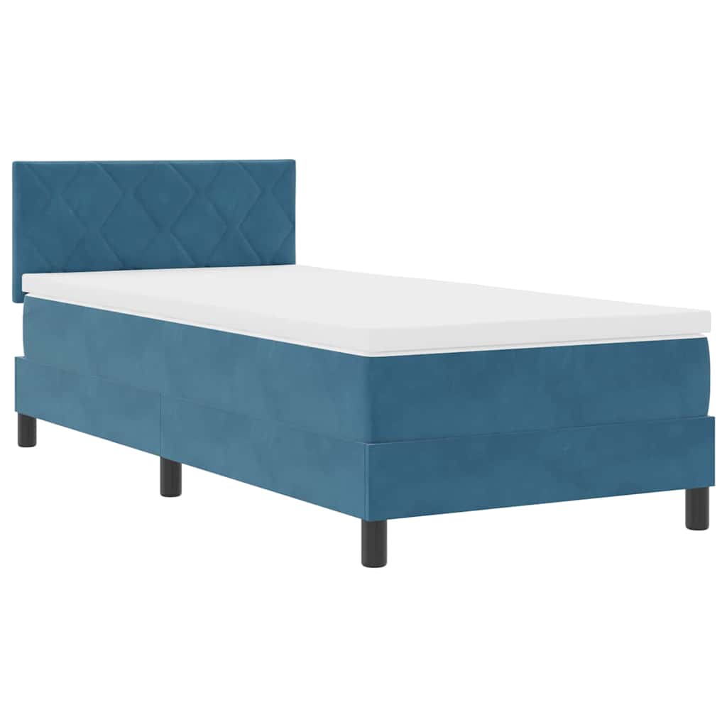 LED Box Spring Ágy fejtámlával Sötét kék 100 x 200 cm Bársony