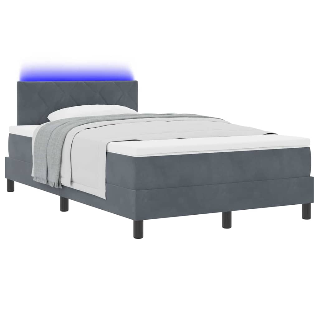 LED Box Spring Ágy fejtámlával Sötétszürke 120 x 190 cm Bársony