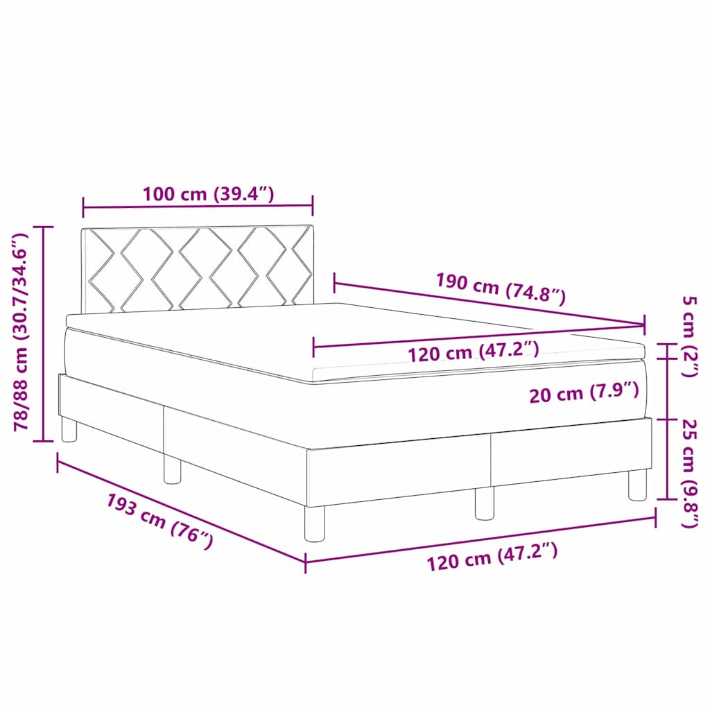 LED Box Spring Ágy fejtámlával Sötétszürke 120 x 190 cm Bársony