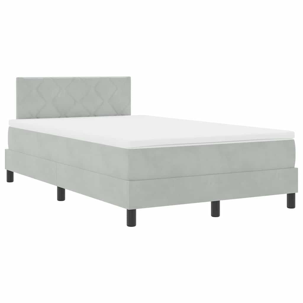 LED Box Spring Ágy Világosszürke 120 x 200 cm Bársony