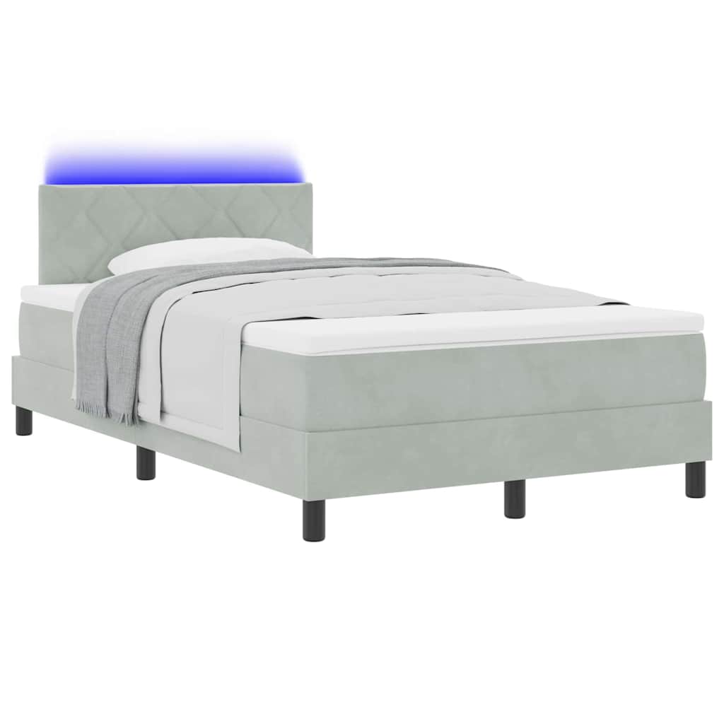 LED Box Spring Ágy Világosszürke 120 x 200 cm Bársony