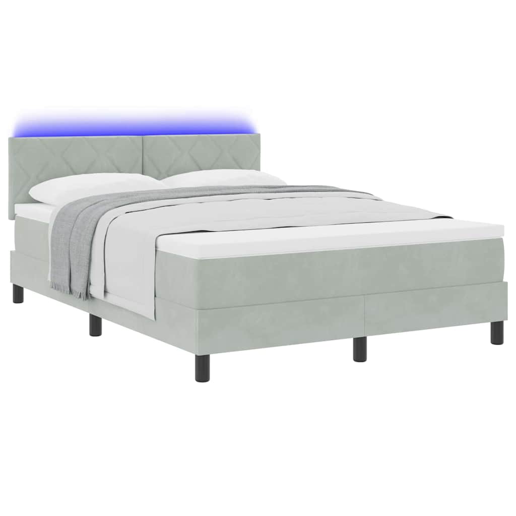 LED Box Spring Ágy Világosszürke 140 x 200 cm Bársony