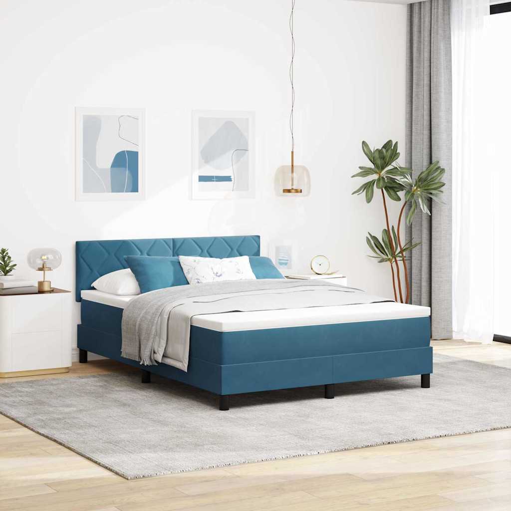 LED Box Spring Ágy fejtámlával Sötét kék 140 x 200 cm Bársony
