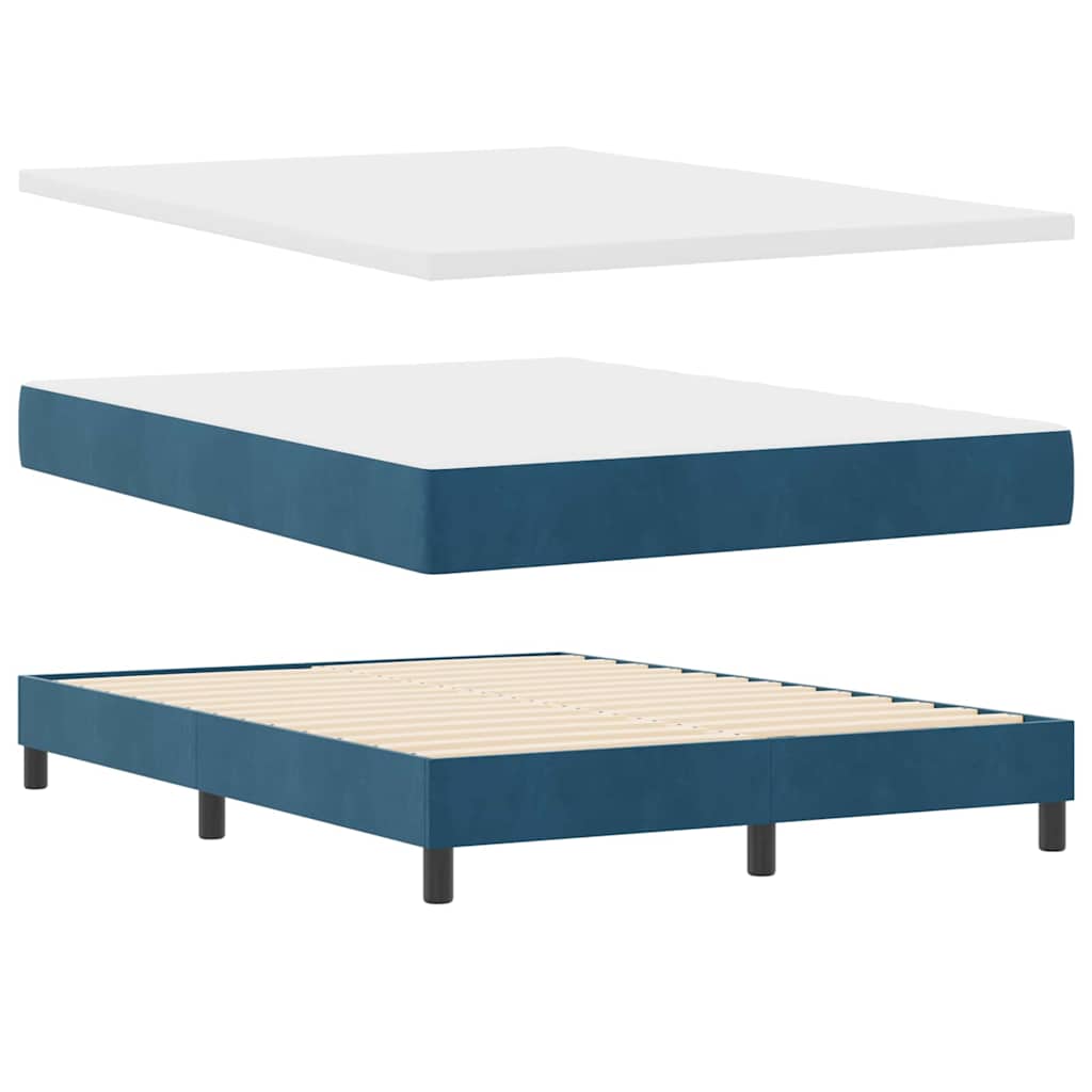 LED Box Spring Ágy fejtámlával Sötét kék 140 x 200 cm Bársony