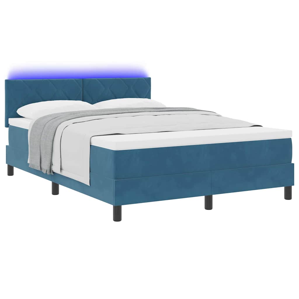 LED Box Spring Ágy fejtámlával Sötét kék 140 x 200 cm Bársony