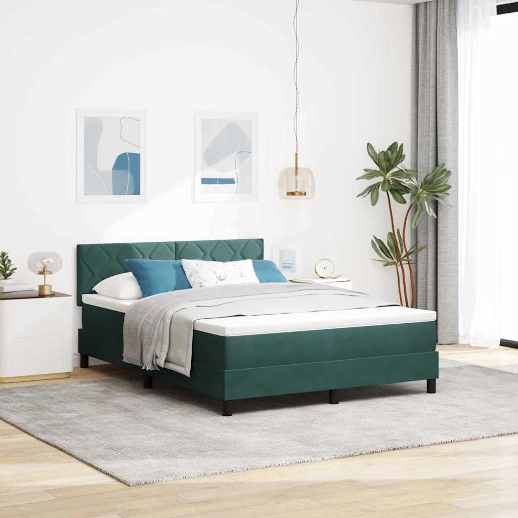 LED Box Spring Ágy fejtámlával Sötétzöld 160 x 200 cm Bársony