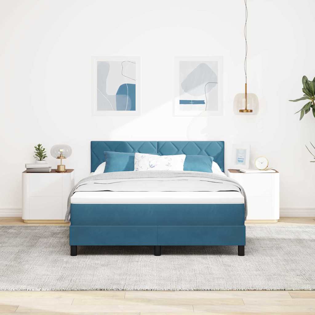 LED Box Spring Ágy fejtámlával Sötét kék 160 x 200 cm Bársony