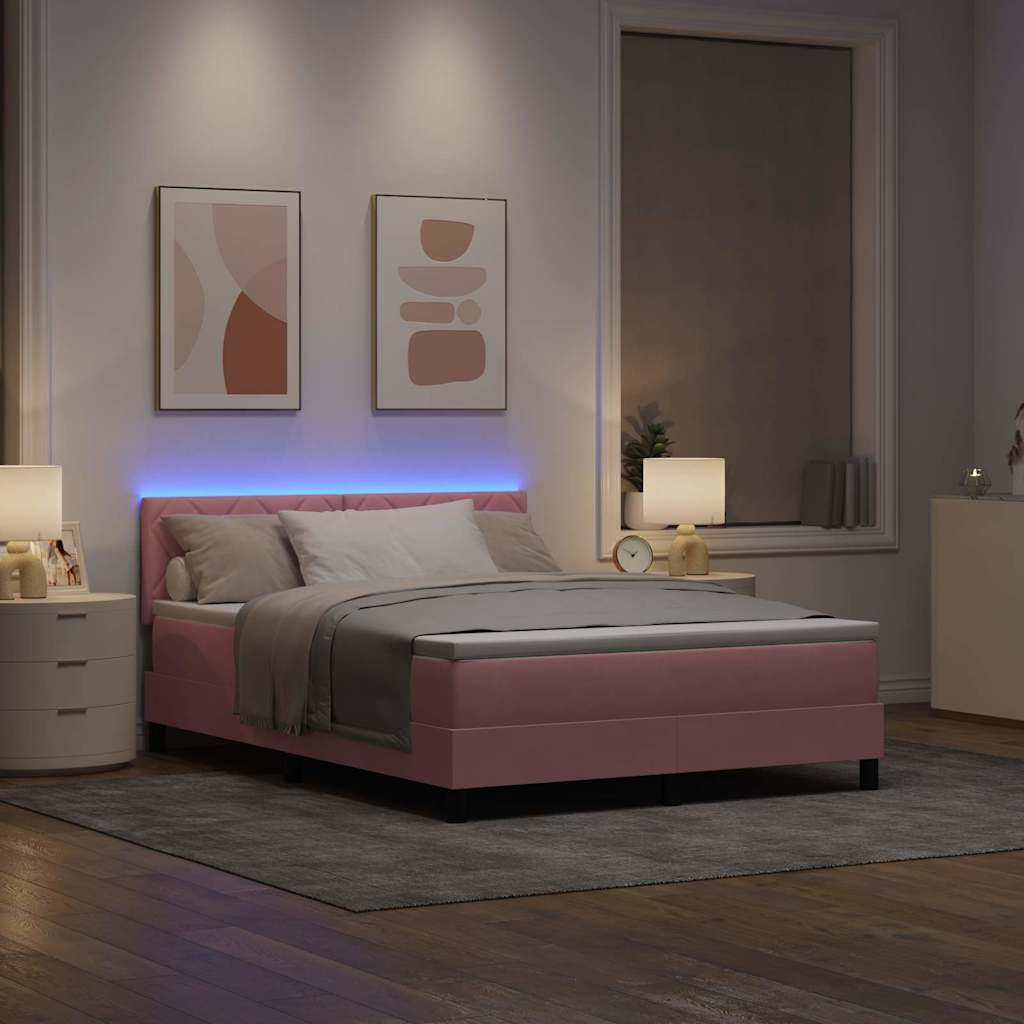 LED Box Spring Ágy fejtámlával Rózsaszín 160 x 200 cm Bársony