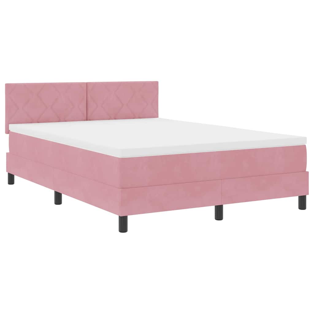 LED Box Spring Ágy fejtámlával Rózsaszín 160 x 200 cm Bársony