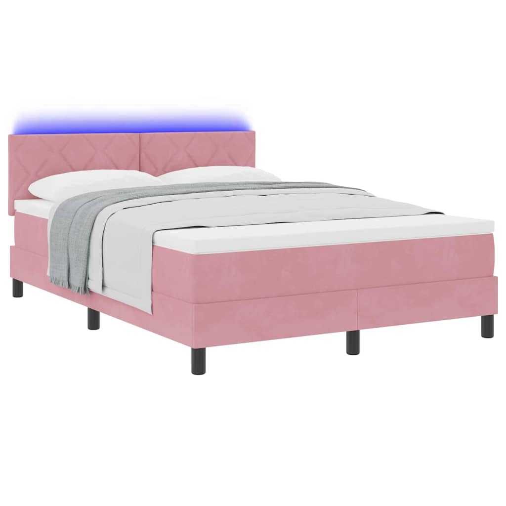 LED Box Spring Ágy fejtámlával Rózsaszín 160 x 200 cm Bársony