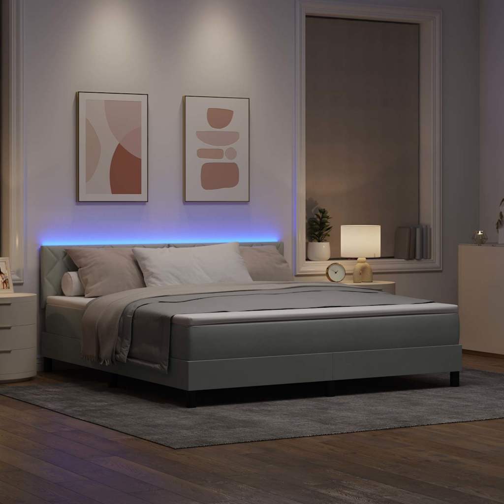 LED Box Spring Ágy Világosszürke 180 x 200 cm Bársony