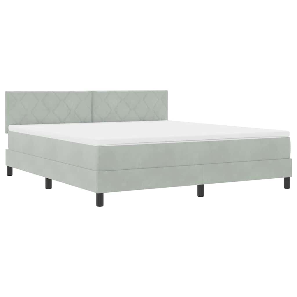 LED Box Spring Ágy Világosszürke 180 x 200 cm Bársony