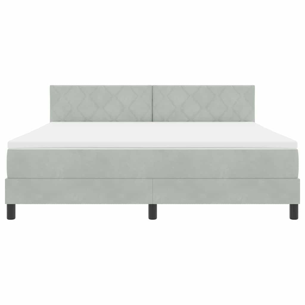 LED Box Spring Ágy Világosszürke 180 x 200 cm Bársony