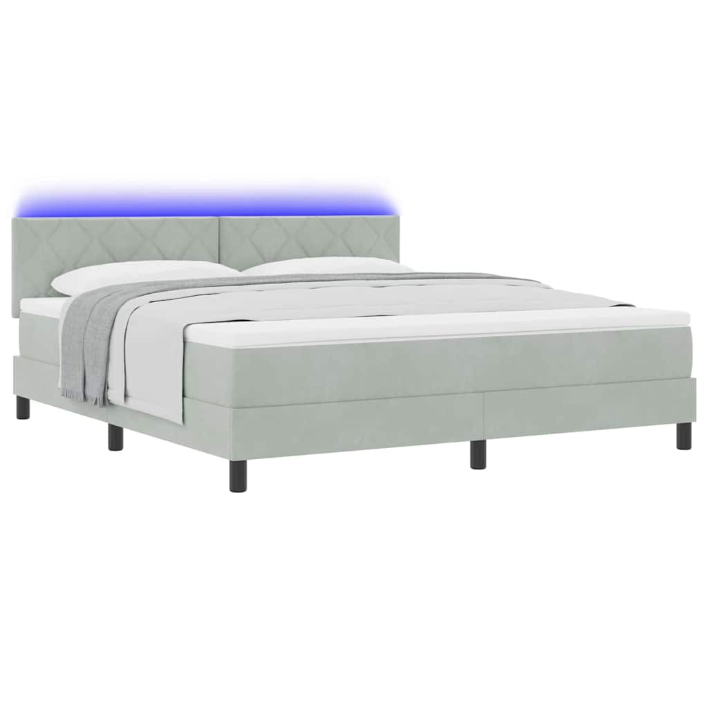 LED Box Spring Ágy Világosszürke 180 x 200 cm Bársony