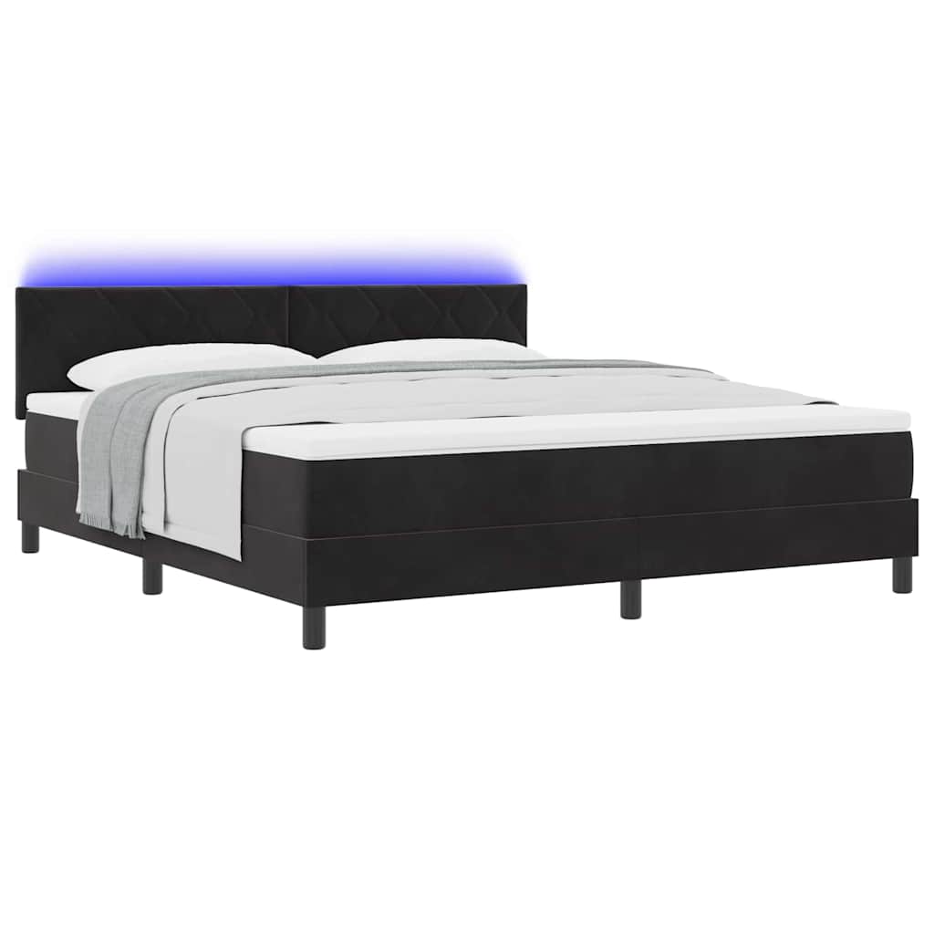 LED Box Spring Ágy fejtámlával Fekete 180 x 200 cm Bársony