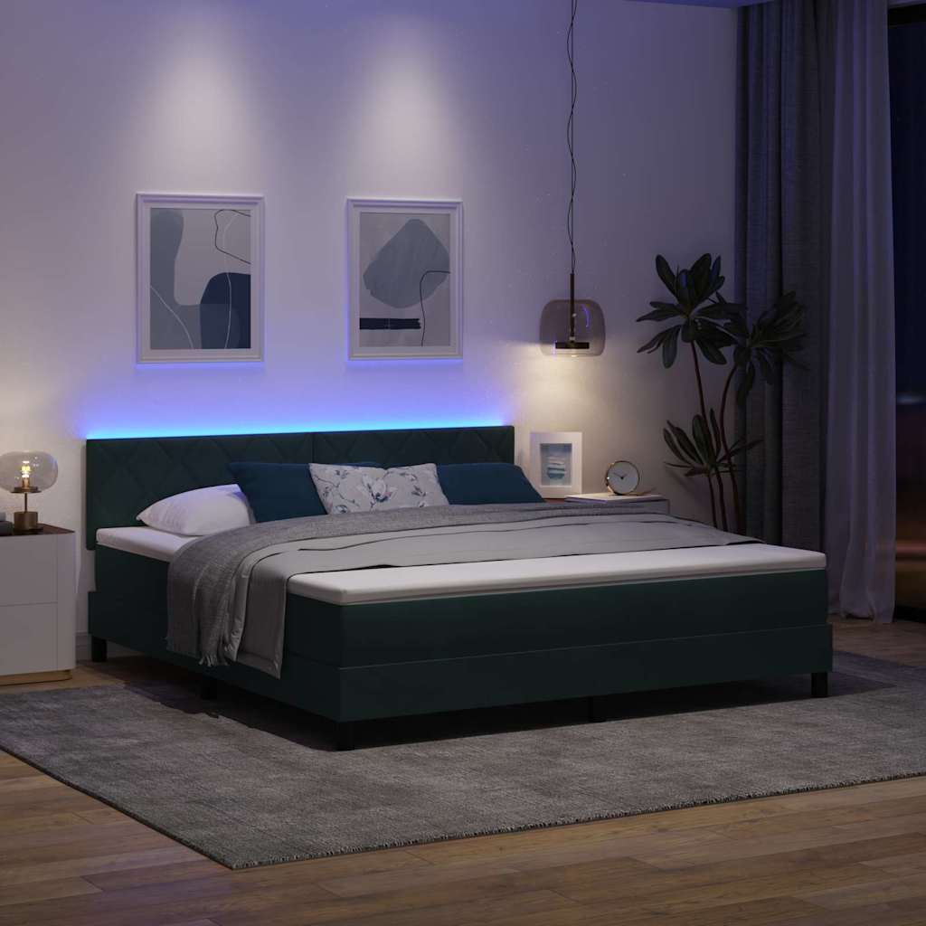 LED Box Spring Ágy fejtámlával Sötétzöld 180 x 200 cm Bársony