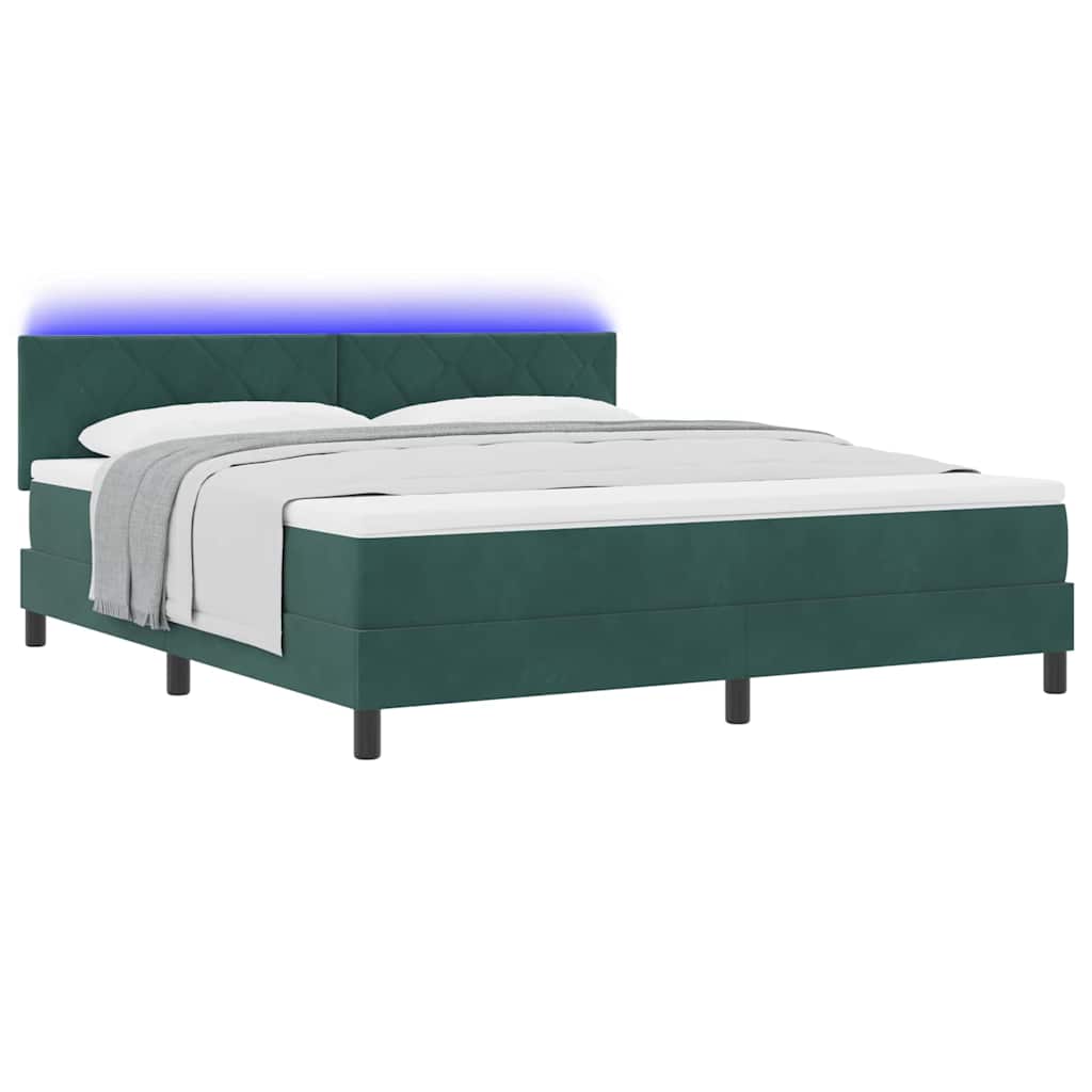 LED Box Spring Ágy fejtámlával Sötétzöld 180 x 200 cm Bársony