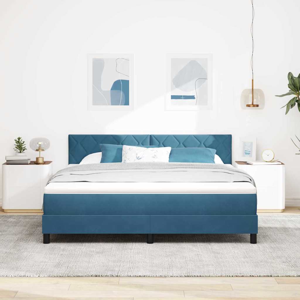 LED Box Spring Ágy fejtámlával Sötét kék 180 x 200 cm Bársony