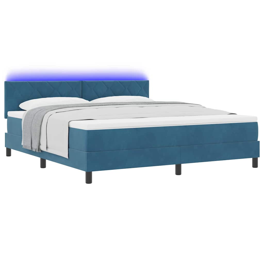 LED Box Spring Ágy fejtámlával Sötét kék 180 x 200 cm Bársony