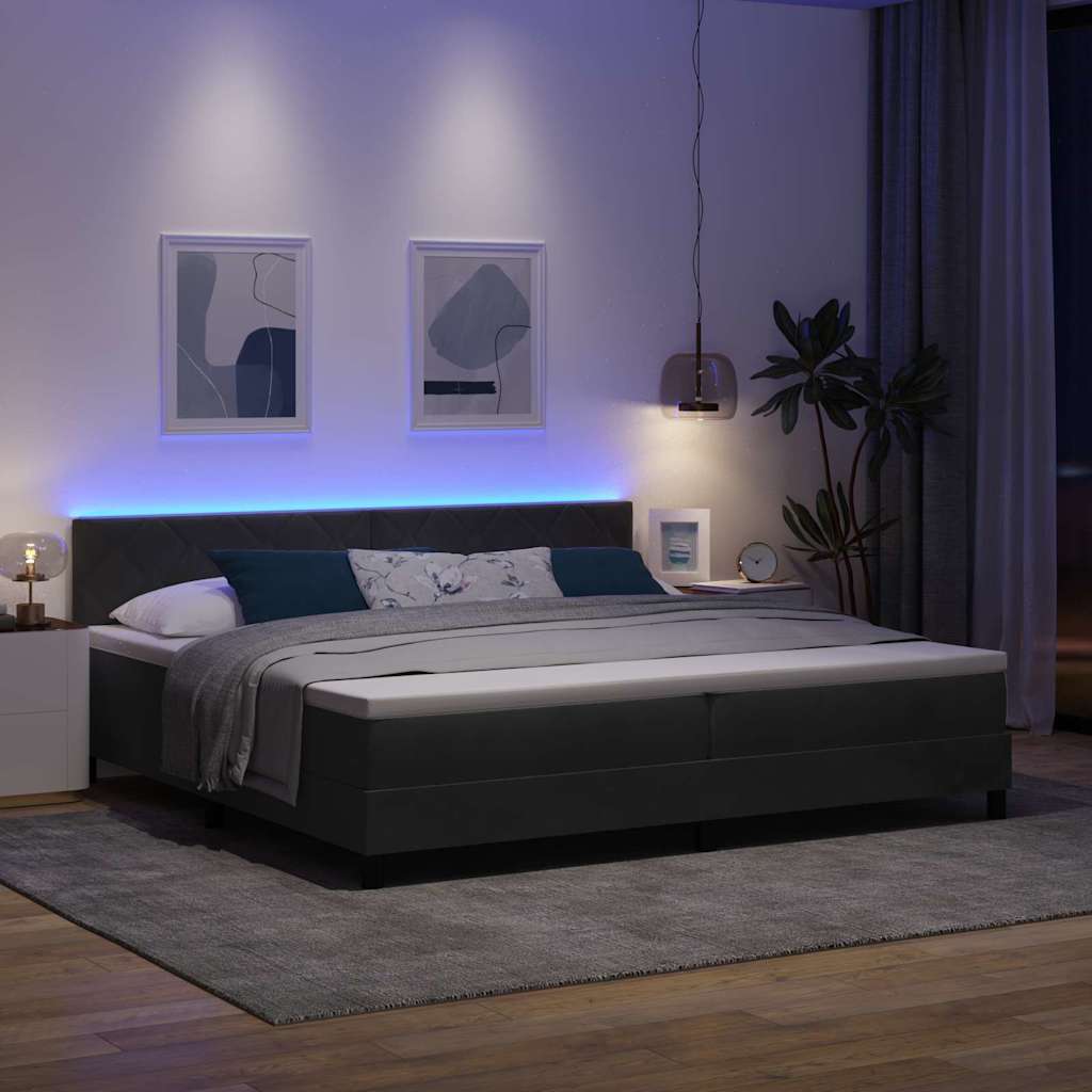 LED Box Spring Ágy fejtámlával Fekete 200 x 200 cm Bársony
