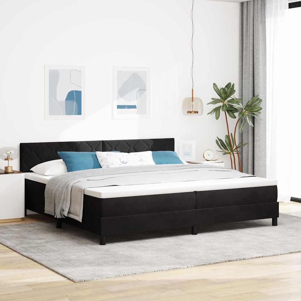 LED Box Spring Ágy fejtámlával Fekete 200 x 200 cm Bársony