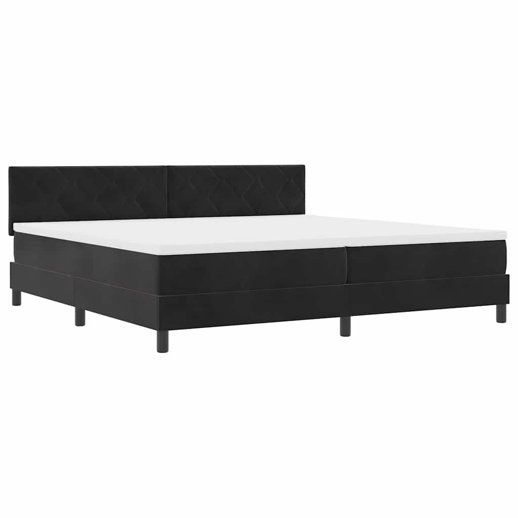 LED Box Spring Ágy fejtámlával Fekete 200 x 200 cm Bársony