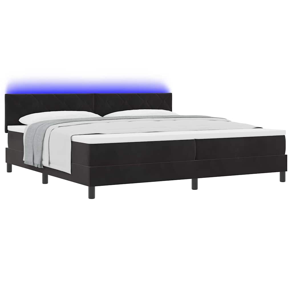 LED Box Spring Ágy fejtámlával Fekete 200 x 200 cm Bársony
