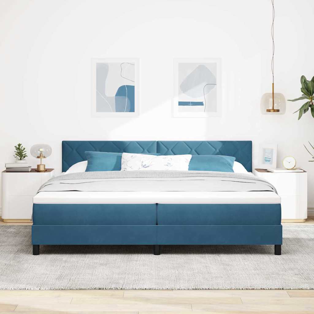 LED Box Spring Ágy fejtámlával Sötét kék 200 x 200 cm Bársony