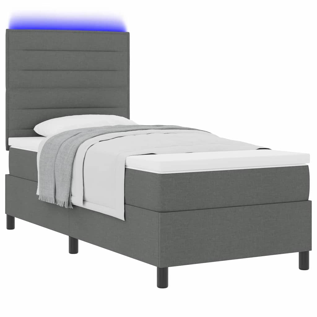 Boxrugós ágy matracmal leddel Sötétszürke 80 x 200 cm szövet