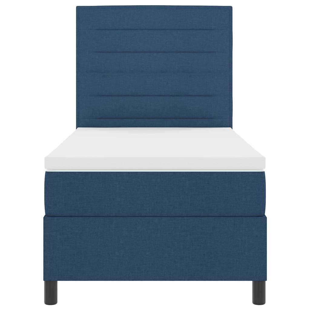 Boxrugós ágy matracmal leddel Kék 90 x 190 cm szövet