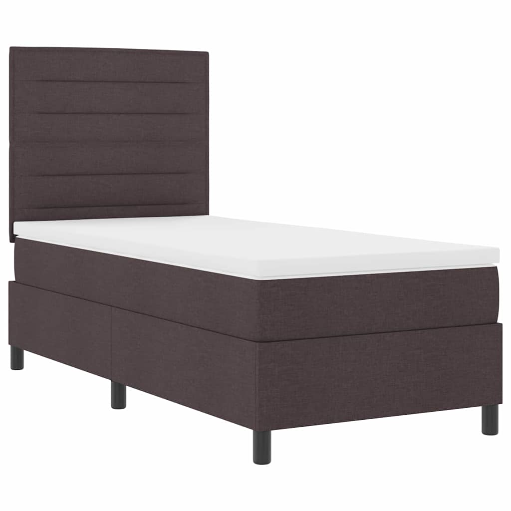 Boxrugós ágy matracmal leddel sötétbarna 90 x 200 cm szövet
