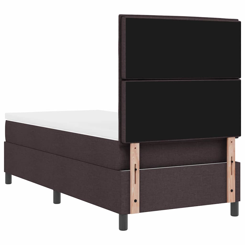 Boxrugós ágy matracmal leddel sötétbarna 90 x 200 cm szövet