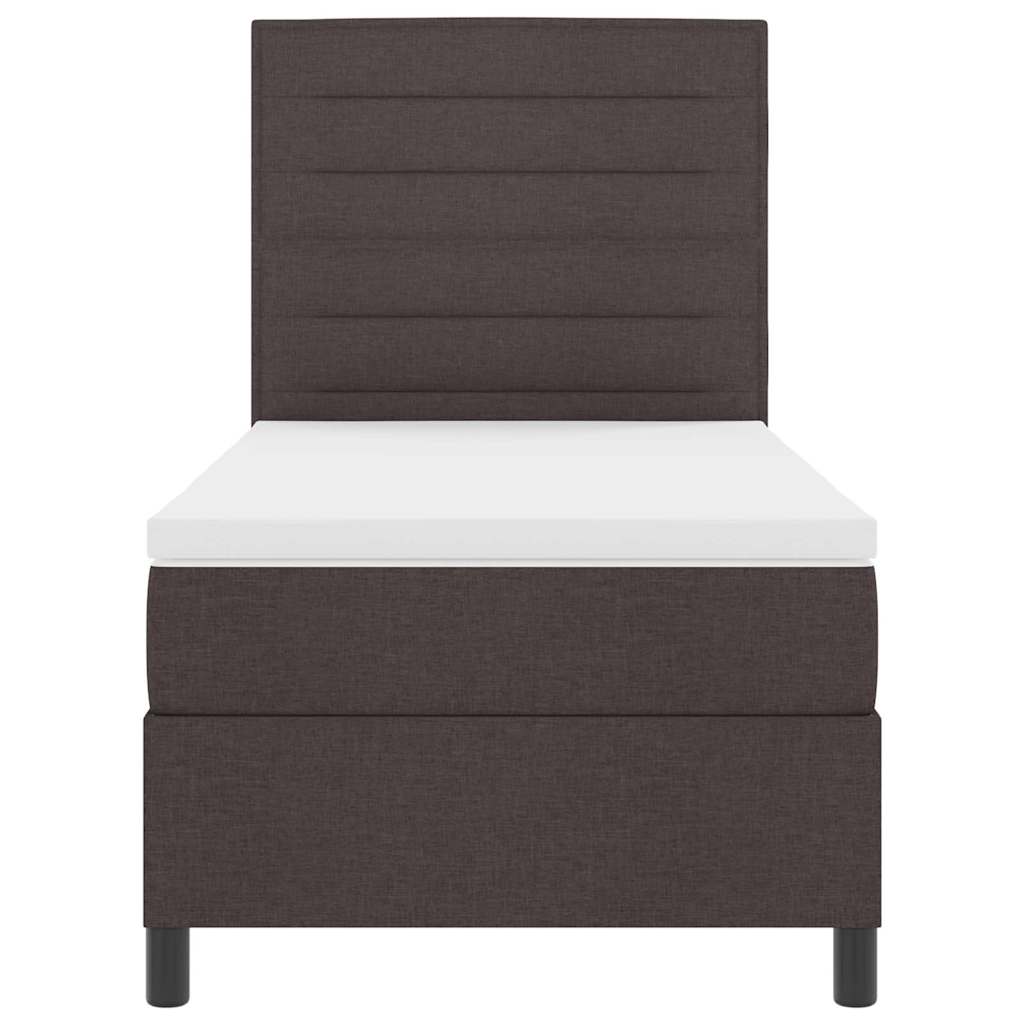 Boxrugós ágy matracmal leddel sötétbarna 90 x 200 cm szövet
