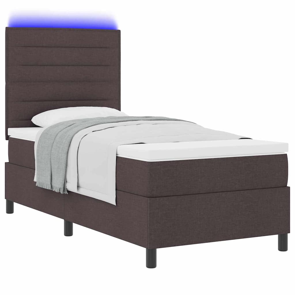Boxrugós ágy matracmal leddel sötétbarna 90 x 200 cm szövet