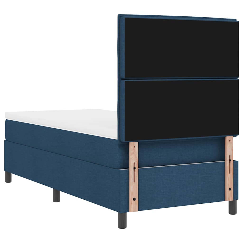Boxrugós ágy matracmal leddel Kék 90 x 200 cm szövet