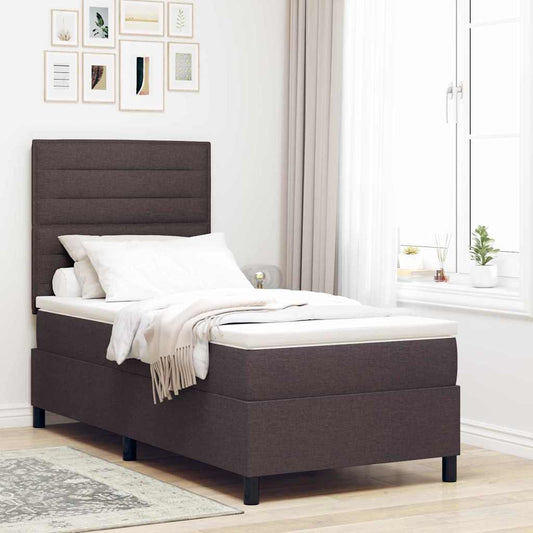 Boxrugós ágy matracmal leddel sötétbarna 100 x 200 cm szövet