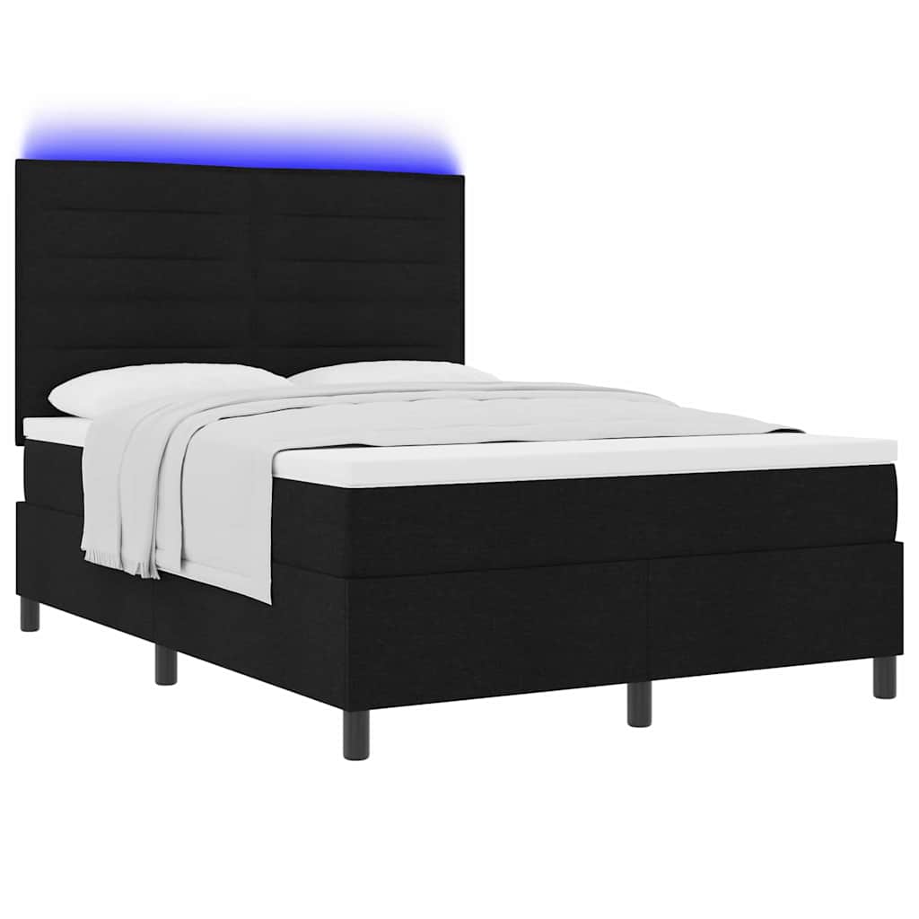 Boxrugós ágy matracmal leddel Fekete 140 x 190 cm szövet