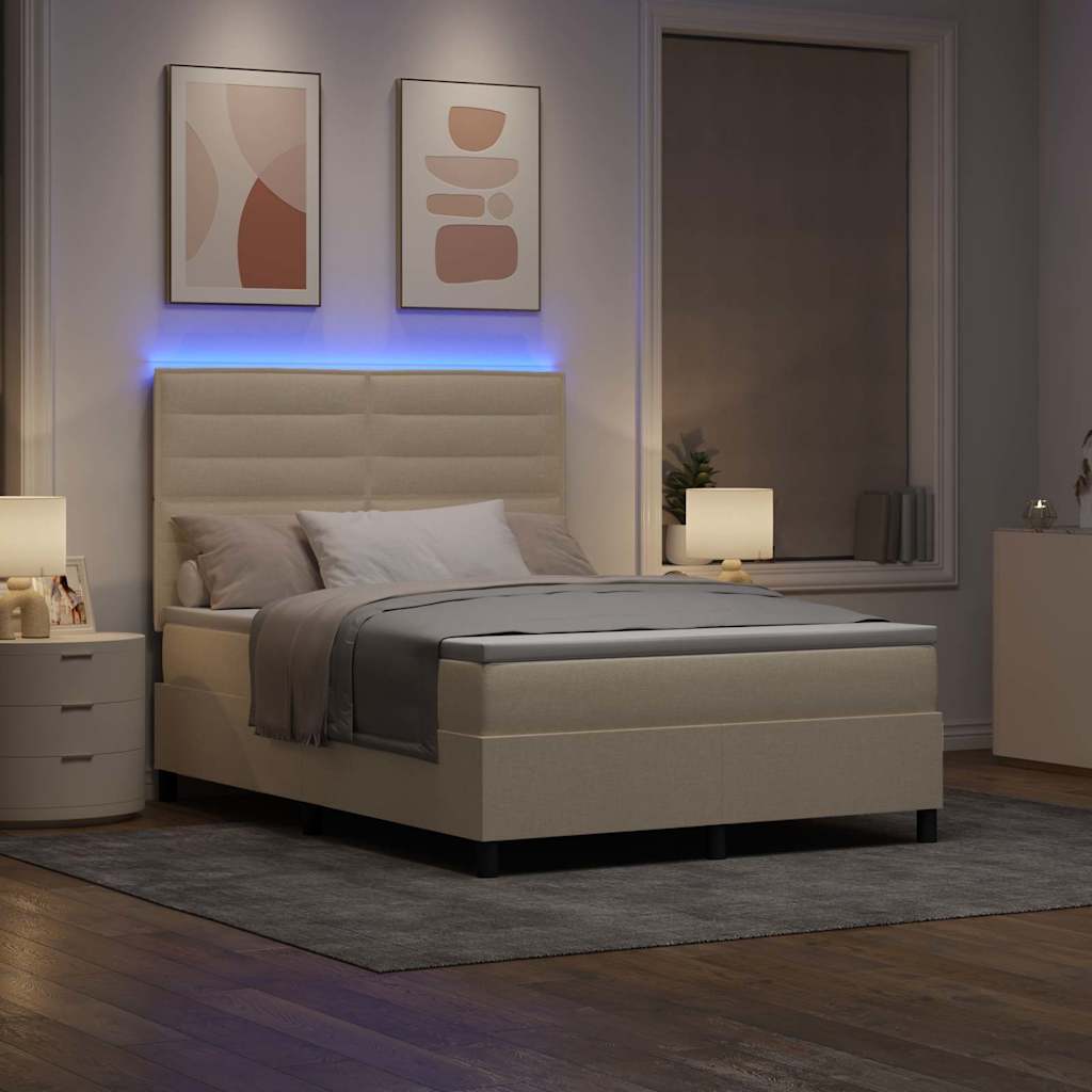 Boxrugós ágy matracmal leddel Krém 140 x 190 cm szövet