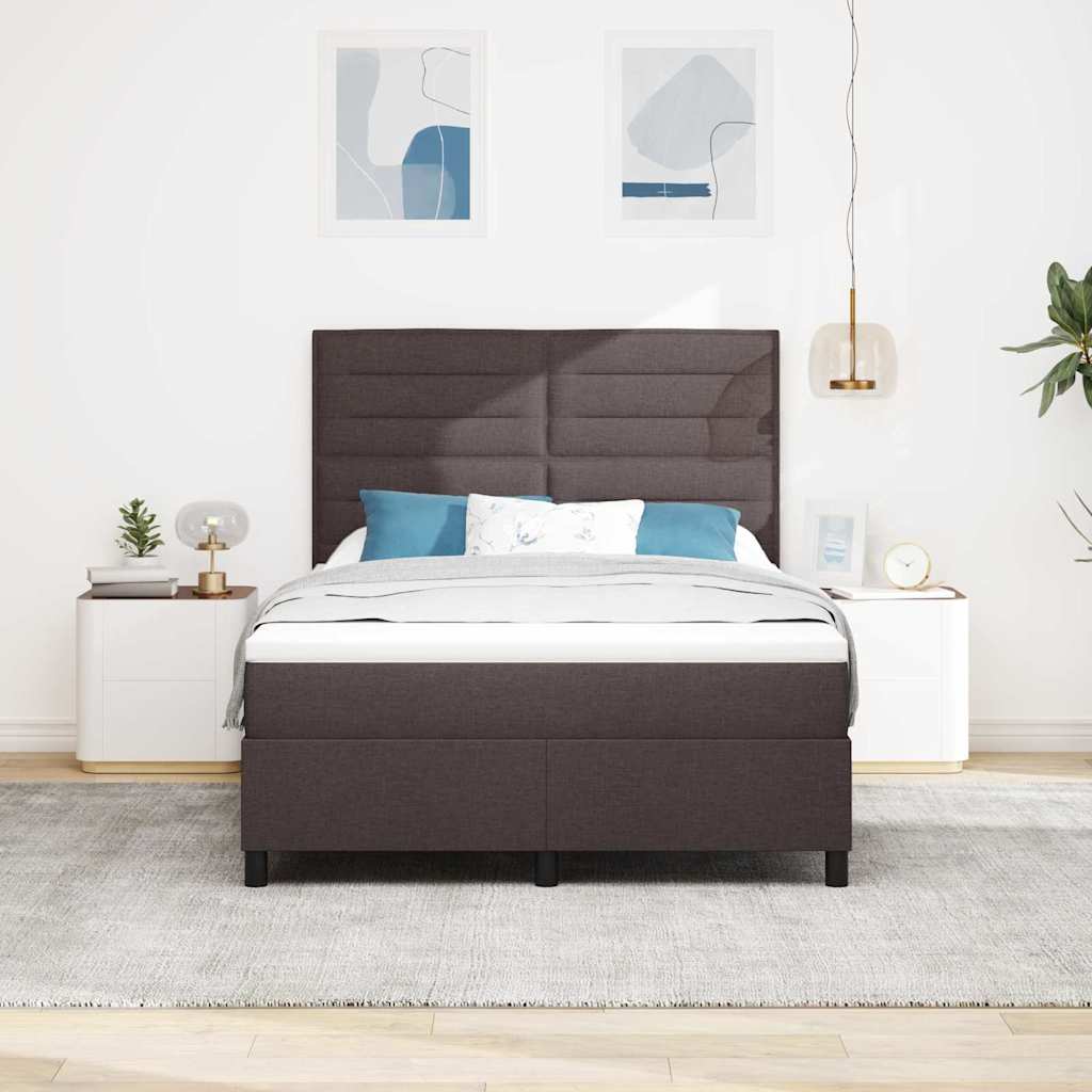 Boxrugós ágy matracmal leddel sötétbarna 140 x 200 cm szövet