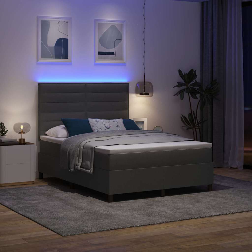 Boxrugós ágy matracmal leddel Sötétszürke 160 x 200 cm szövet