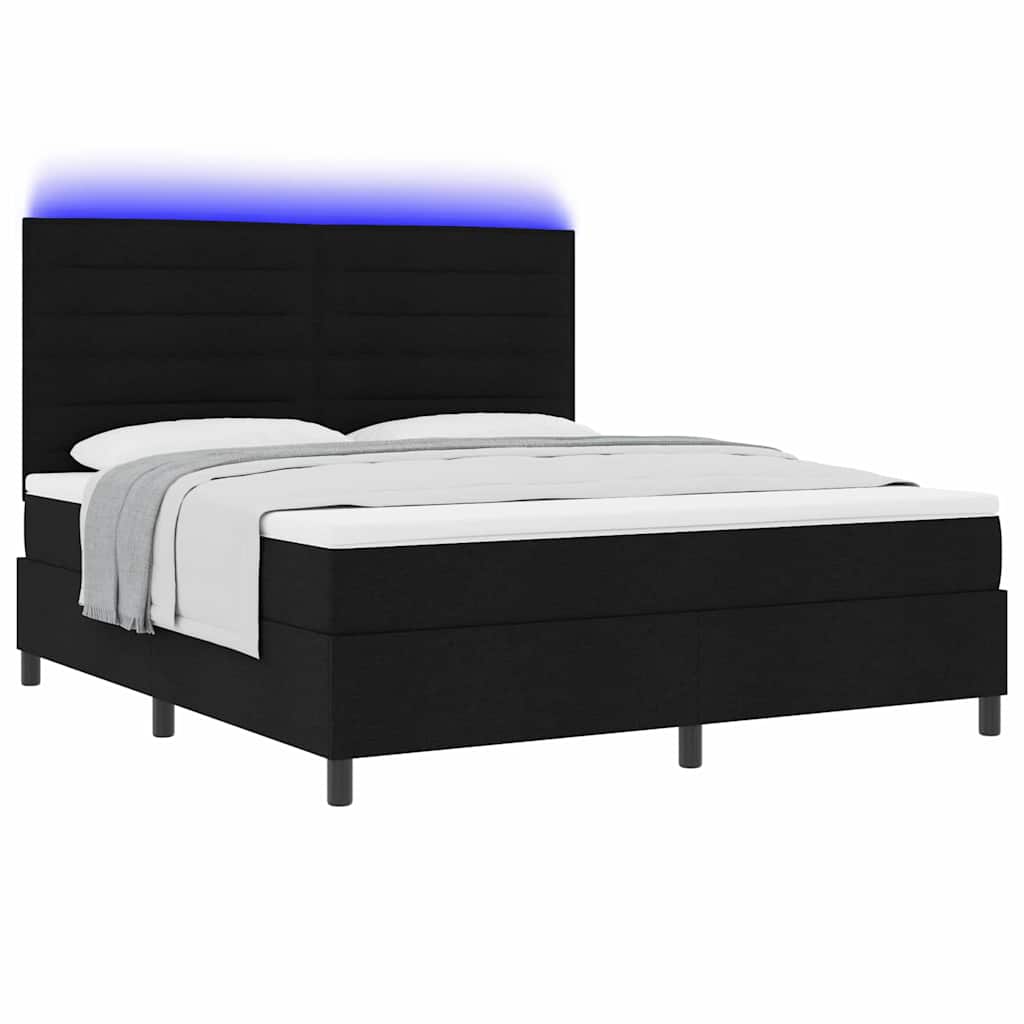 Boxrugós ágy matracmal leddel Fekete 180 x 200 cm szövet