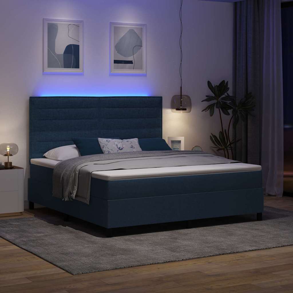 Boxrugós ágy matracmal leddel Kék 180 x 200 cm szövet